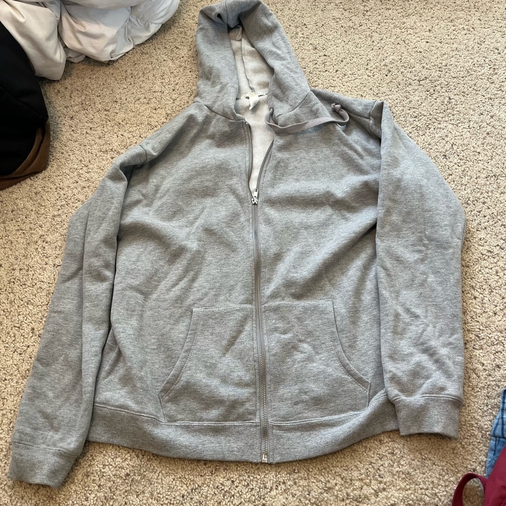 gray zip up sweatshirt